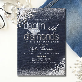 Denim Diamonds Bling Classy 30års födelsedag Party Inbjudningar