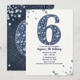 Denim & Diamonds Bling Glitter 6:e 6 Födelsedag Inbjudningar