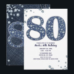 Denim & Diamonds Bling Glitter 80TH 80 Födelsedag Inbjudningar<br><div class="desc">Anpassad inbjudan</div>