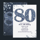 Denim & Diamonds Bling Glitter 80TH 80 Födelsedag Inbjudningar<br><div class="desc">Anpassad inbjudan</div>