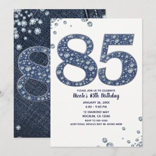 Denim & Diamonds Bling Glitter 85:e 85 Födelsedag Inbjudningar