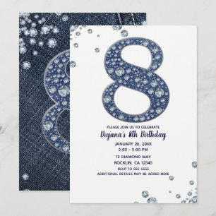 Denim & Diamonds Bling Glitter 8:e 8 Födelsedag Inbjudningar