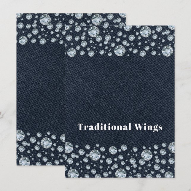 Denim & Diamonds Bling Glitter Bord Mat Meny Inbjudningar (Fram/baksida)