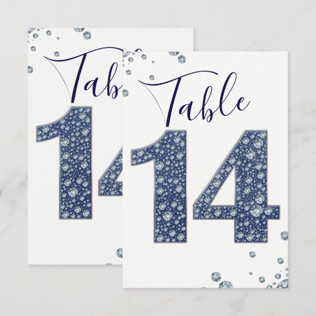 Denim & Diamonds Bling Glitter Bordskort 14 (Fram/baksida)