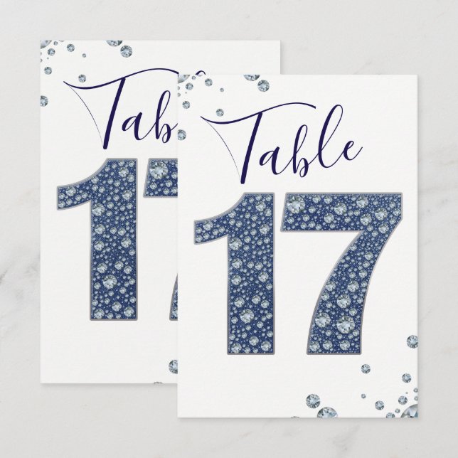 Denim & Diamonds Bling Glitter Bordskort 17 (Fram/baksida)