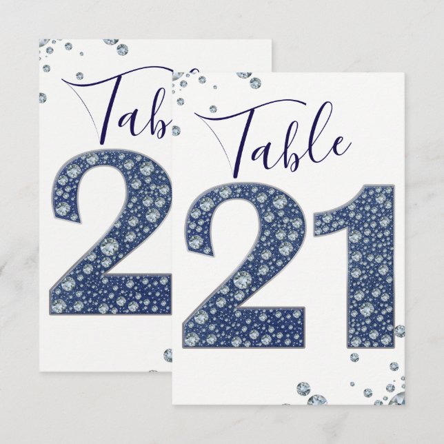 Denim & Diamonds Bling Glitter Bordskort 21 (Fram/baksida)