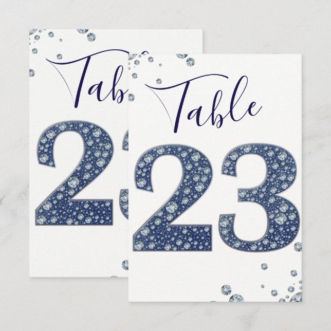 Denim & Diamonds Bling Glitter Bordskort 23 (Fram/baksida)