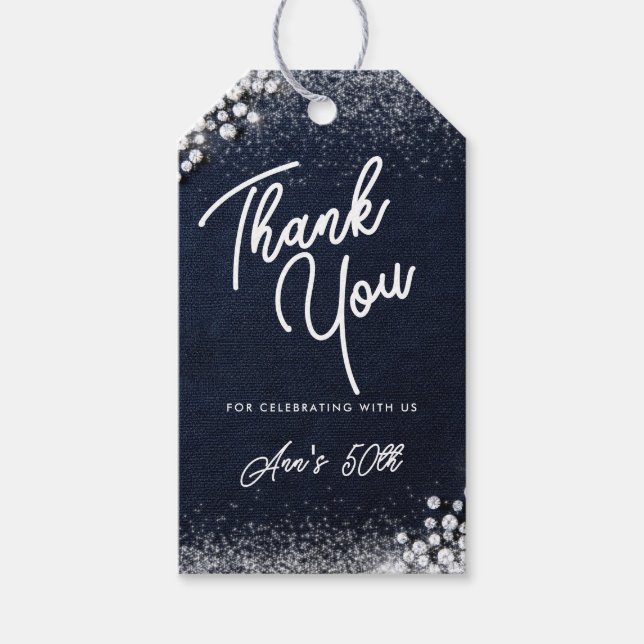 Denim Diamonds Bling Klassisk Elegant Fest Välkomm Presentetikett (Framsidan)