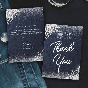 Denim Diamonds Bling Klassisk Elegant Födelsedagsf Tack Kort