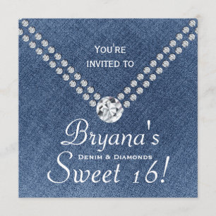 Denim Diamonds Bling Kuvert Sweet 16 Inbjudan