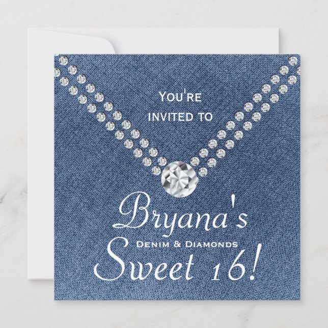 Denim Diamonds Bling Kuvert Sweet 16-inbjudan Inbjudningar (Framsida)