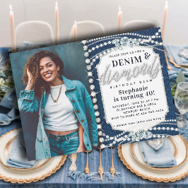Denim Diamonds Bling Pearls Photo 40:e födelsedage Inbjudningar