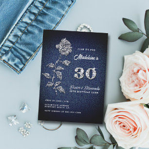Denim Diamonds Bling Ro 30års födelsedag Party Inbjudningar