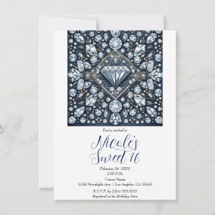 Denim & Diamonds Bling Söta 16-års födelsedagsfest Inbjudningar