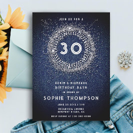 Denim Diamonds Bling Starburst 30års födelsedag Pa Inbjudningar