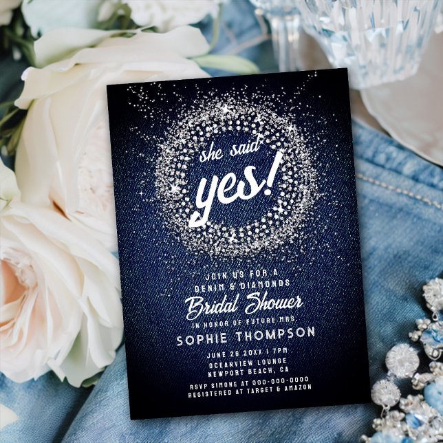 Denim Diamonds Bling Starburst Yes Möhippa Inbjudningar (Skapare uppladdad)