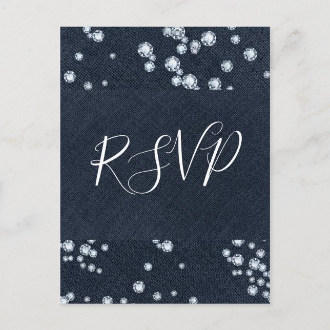 Denim & Diamonds Blue Jeans Bling Glam OSA Inbjudan Vykort (Framsida)