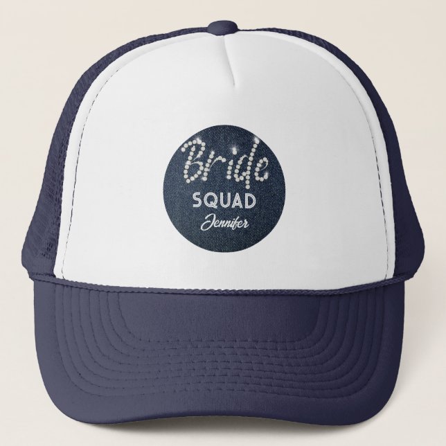 Denim Diamonds Bride Squad Navy Bachelorette Namn Keps (Framsida)