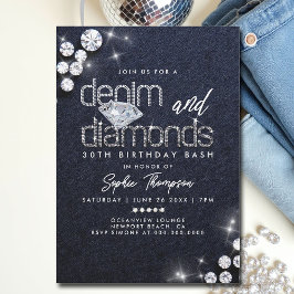 Denim Diamonds Classy Bling 30års födelsedag Party Inbjudningar