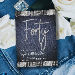 Denim Diamonds Classy Bling 40:e födelsedagen Part Inbjudningar