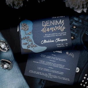 Denim Diamonds Cowgirl Boot Bachelorette Itinerary Inbjudningar
