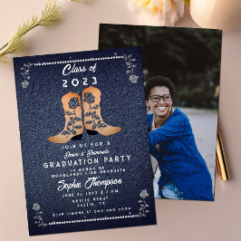Denim Diamonds Cowgirl Boot Photo Studentfest Inbjudningar