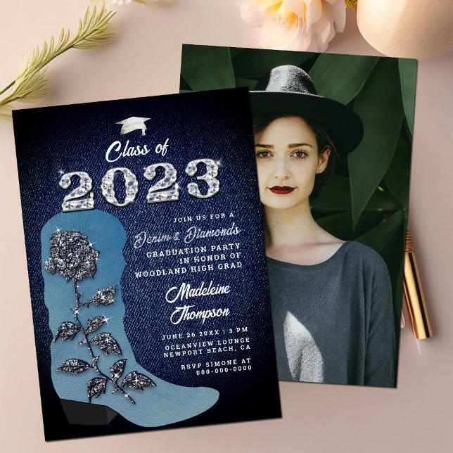 Denim Diamonds Cowgirl Boot Photo Studentfest Inbjudningar (Skapare uppladdad)