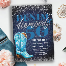 Denim Diamonds Cowgirl Boot Rustic 50:e födelsedag Inbjudningar