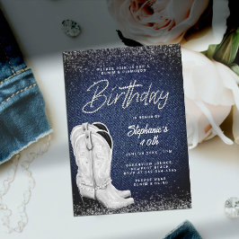 Denim Diamonds Cowgirl Boots Bling 40:e födelsedag Inbjudningar