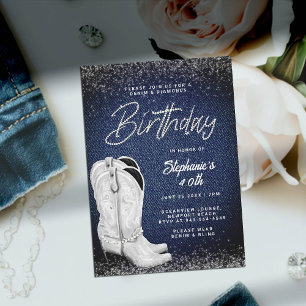 Denim Diamonds Cowgirl Boots Bling 40:e födelsedag Inbjudningar