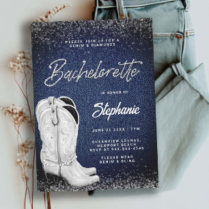 Denim Diamonds Cowgirl Boots Bling Bachelorette Inbjudningar