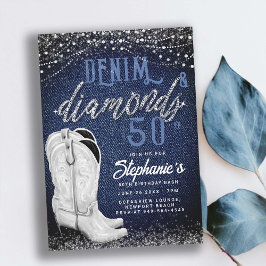 Denim Diamonds Cowgirl Boots Land 50:e födelsedage Inbjudningar