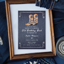 Denim Diamonds Cowgirl Boots Ro 21:a födelsedagen Inbjudningar