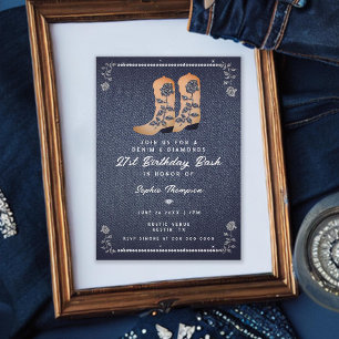 Denim Diamonds Cowgirl Boots Ro 21:a födelsedagen Inbjudningar