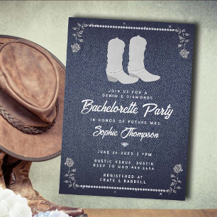 Denim Diamonds Cowgirl Boots Western Bachelorette Inbjudningar