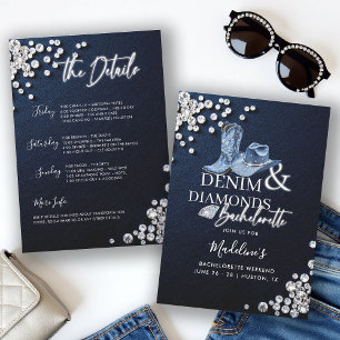 Denim Diamonds Cowgirl Chic Bachelorette Itinerary Inbjudningar