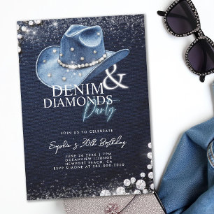 Denim Diamonds Cowgirl Hat 30års födelsedag Party Inbjudningar