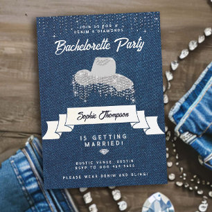 Denim Diamonds Cowgirl Hat Rhinestone Bachelorette Inbjudningar
