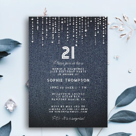 Denim Diamonds Drippings 21:a födelsedagen Party Inbjudningar