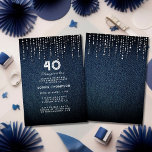 Denim Diamonds Drippings 40:e födelsedagen Party Inbjudningar<br><div class="desc">En enkel,  modern,  elegant- och chic födelsedagsfest inbjudan-mall med denim-bakgrund,  diamanter/rinestoner (simulerade,  inte verkliga diamanter) och modern typografi i vitt. En chic "denim och diamanter"-design för en kvinna på hennes 40-årsdag!</div>