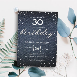 Denim Diamonds Elegant Bling 30års födelsedag Part Inbjudningar