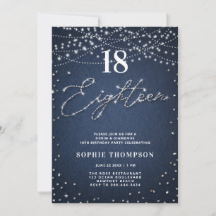 Denim Diamonds Elegant Glitter Blue 18:e födelseda Inbjudningar