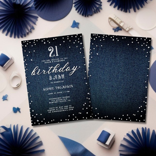 Denim Diamonds Elegant Rustic 21:a födelsedagen Pa Inbjudningar (Skapare uppladdad)
