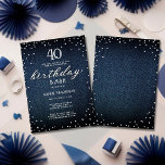 Denim Diamonds Elegant Rustic 40:e födelsedagen Pa Inbjudningar<br><div class="desc">En enkel,  modern,  elegant- och chic-födelsedagsfest inbjudan-mall med blå denim-bakgrund,  ord BIRTHDAY täckt av vita diamanter (simulerade,  inte verkliga diamanter) och i moderna kalligrafbilder och rustik typografi i vitt. En chic "denim och diamanter"-design för en ung kvinna på hennes 40-årsdag!</div>