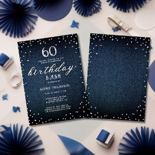 Denim Diamonds Elegant Rustic 60:e Födelsedagsfest Inbjudningar