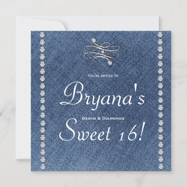 Denim & Diamonds Emblem Sweet 16 Inbjudan (Framsida)
