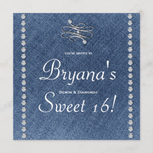 Denim & Diamonds Emblem Sweet 16-inbjudan Inbjudningar
