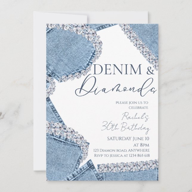 Denim & Diamonds Födelsedagsinbjudan  Inbjudningar (Framsida)