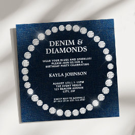 Denim Diamonds Fyrkantig Halo Födelsedagsfest Inbjudningar
