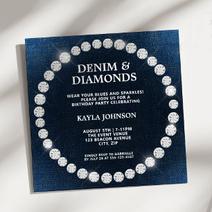 Denim Diamonds Fyrkantig Halo Födelsedagsfest Inbjudningar